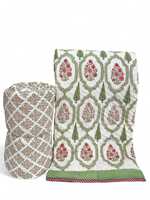 Couette en coton 100% écologique de poids moyen avec de belles couleurs et motifs, imprimée à la main, taille King, style Jaipur Rajai