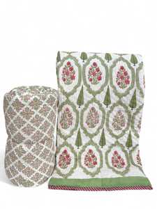 Couette en coton 100% écologique de poids moyen avec de belles couleurs et motifs, imprimée à la main, taille King, style Jaipur Rajai - Product Image 3