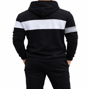Ensemble de survêtement d'hiver personnalisé pour homme, à capuche, color block, 100 % coton, pull et pantalon de jogging, épais, respirant, taille élastique - Product Image 3