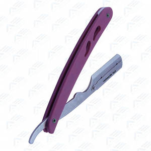 Navaja de afeitar profesional de borde recto rosa con mango liso para salón y uso personal - Product Image 2