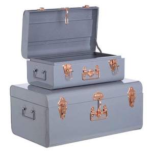 Caja de Almacenamiento Abierta, Baúl Metálico, Caja de Almacenamiento Rectangular Apilable, Diseño Clásico con Asas, Opción de Color Gris - Product Image 1