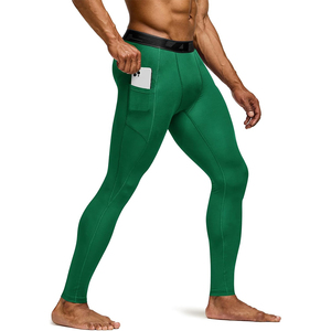 Leggings de Compresión Largos para Hombre, Color Verde, Cintura Elástica, Spandex, Nailon, Diseño Sólido, Ropa Deportiva - Product Image 3