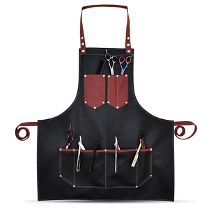 Customized Barber <b>Aprons</b> Blue Color Jeans Work Wear <b>Aprons</b> Canvas <b>Aprons</b> With Leather Straps - Product Image 2