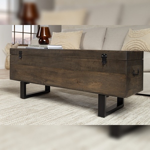 Banco de Jardín Estilo Moderno Vandana, 115 cm, Madera de Mango Marrón, Metal Negro - Product Image 4