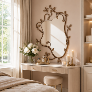 Luxury Nature Inspired Wall Mirror Decorative Leaf Branch <b>Metal</b> <b>Frame</b> Mirror Artistic Organic Shape Accent Mirror for Home,Hotel - Product Image 2