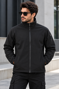 Exoro Men's Windproof Stand Collar Jacket <b>Black</b> Zipper Closure Casual Autumn Outerwear - Product Image 5