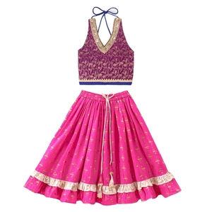 Twisha Ensemble Lehenga Choli pour Filles, Haut sans Manches Brodé Ethnique en Brocart Orné et Imprimé, Robe d'Été pour Fête de Mariage, Violet Rose - Product Image 1