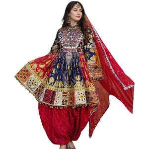 Afghan Kuchi Handmade Ethnic Tribal Traditional Embroidered Women's Georgette Silk Slim Fit Party Wear Salwar Kameez Customized - Product Image 1