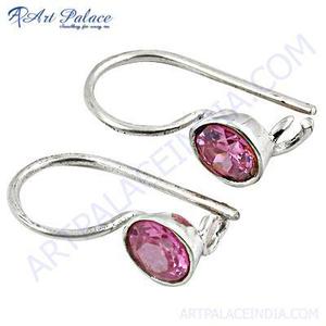 Art Palace Boucles d'oreilles pendantes plaquées argent avec serti de pierres précieuses en cristal rose, bijoux classiques à la mode pour femmes - Product Image 3