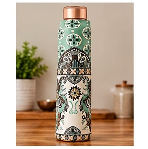 Imperial Green Floral <b>Copper</b> <b>Water</b> <b>Bottle</b> With <b>Copper</b> Lid Luxe Emerald <b>Bottle</b> Portable Travel Drinkware for Sale - Product Image 6
