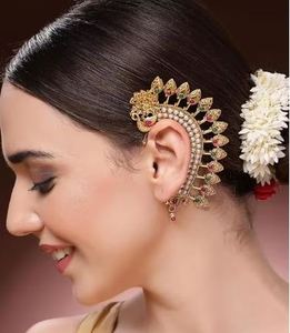 Pendientes de Lujo con Baño de Oro y Certificación Kundan, Estilo Jhumka, para Mujer, Joyería Nupcial India, con Perlas de Pavo Real, Estilo Étnico - Product Image 1