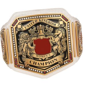 เข็มขัดแชมป์ WWE สหราชอาณาจักรสำหรับผู้หญิง คุณภาพพรีเมียม สายสีขาว ดีไซน์สีทอง ปรับแต่งชื่อได้ - Product Image 4