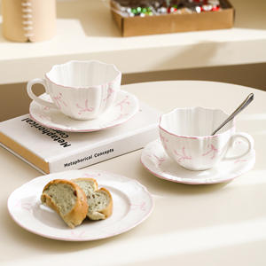 French Antique Style Embossed Floral Pattern Ceramic Coffee <b>Tea</b> <b>Cup</b> <b>and</b> <b>Saucer</b> Set - Product Image 4