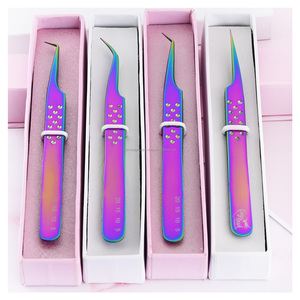 OEM Lash Extension Tweezers Fiber Tip Eyelash Extension Tweezer with 75 90 Degree Tip Shining <b>Rainbow</b> Color Lash Tool - Product Image 1