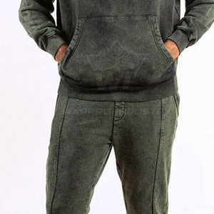 Ensemble de survêtement personnalisé en coton épais délavé pour homme, prêt pour les commandes sous marque privée - Product Image 4