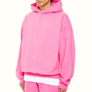 Men's New <b>pink</b> Hooded Sweatshirt Regular Fit Solid Color Casual Cotton French Terry Pullover with Front Pocket Autumn Wear - Product Image 2