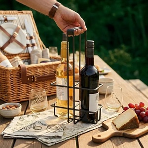 Range-bouteilles double optimisé avec structure verticale, finition métal noir, support de rangement pour vin sur comptoir autoportant - Product Image 5