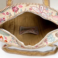 Sac fourre-tout en toile de coton matelassé à imprimé floral bohème fait main EcoDari Jaipur, écologique, réutilisable, portable, ouvert