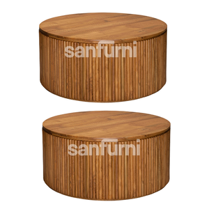 Meubles de salon, table basse ronde en bois massif, couleur acajou naturelle, sur mesure, À VENDRE - Product Image 5