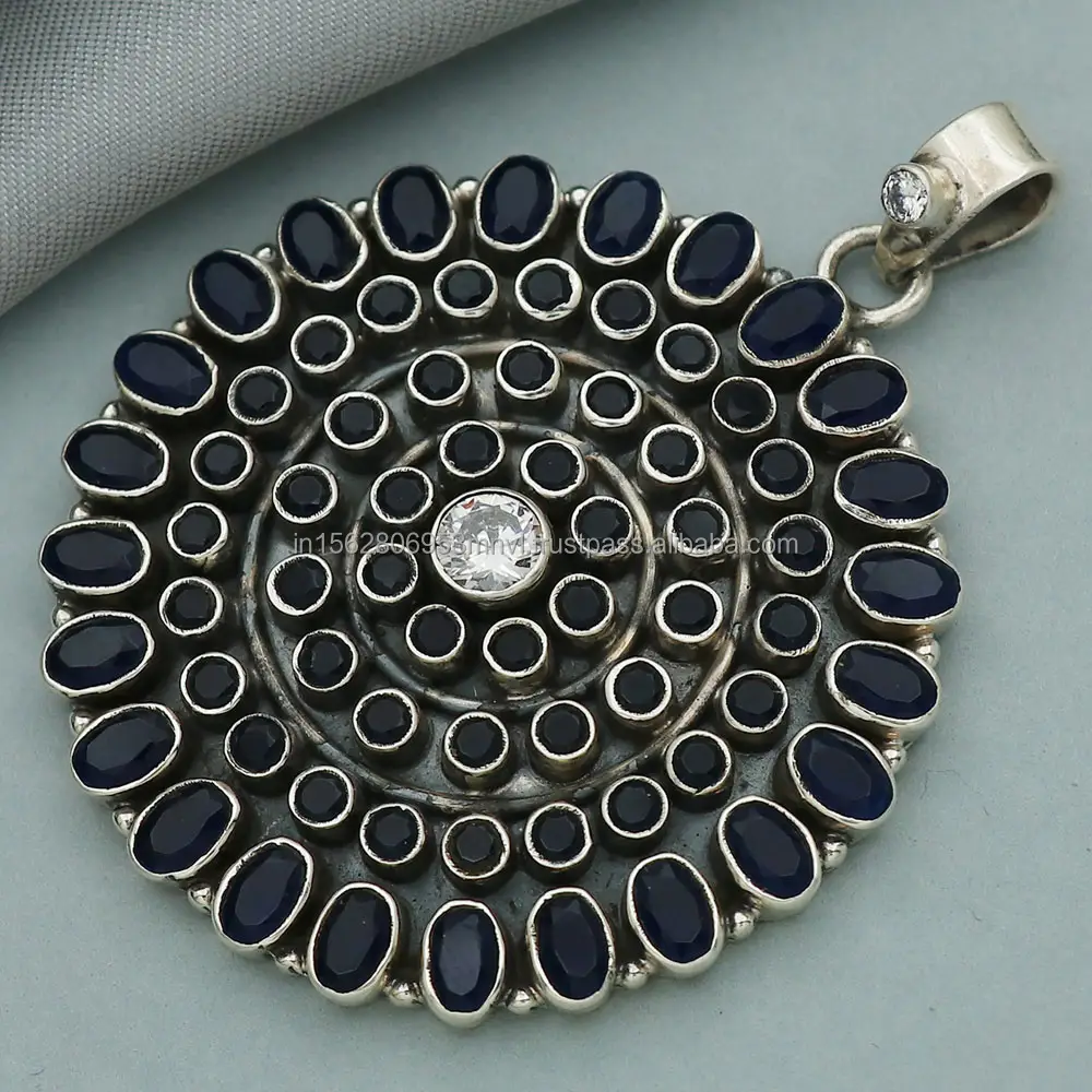 Pingentes de prata esterlina verdadeira 925 para presente de noivo, medalhão de prata esterlina com pedras preciosas, 6.4x5 cm