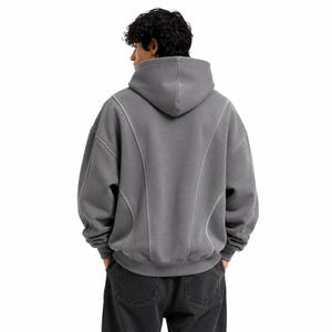 High Quality Custom <b>Men's</b> Fleece <b>Pullover</b> Hoodie Relaxed Fit Panel Stitch Oversized Fit Long Sleeve Sweatshirts for B2B Sourcing - Product Image 2