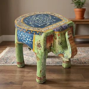 Vintage Hand Painted Wooden <b>Elephant</b> Style Side <b>Table</b> Coffee <b>Table</b> Lamp Vase Stand Rustic Indian Farmhouse Home Décor Furniture - Product Image 4