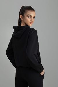 100% Cotton Custom Women Black Hoodie Jogger <b>Set</b> Casual Fleece Two Piece Sweatsuit OEM Supplier Manufacture - Product Image 2