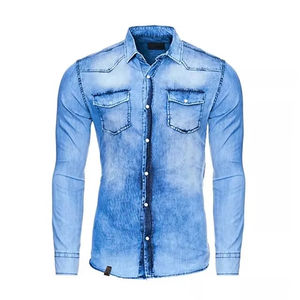 Chemises en denim de coton à manches longues de qualité supérieure pour hommes, chemise décontractée pour hommes, produits les plus vendus avec logo personnalisé - Product Image 3