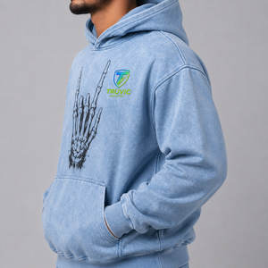 Truvic Men's Acid Wash Hoodie 100% Cotton French Terry <b>Skeleton</b> Hand Print Casual Autumn Wear Regular Fit Acid Wash <b>Hoodies</b> Men - Product Image 2