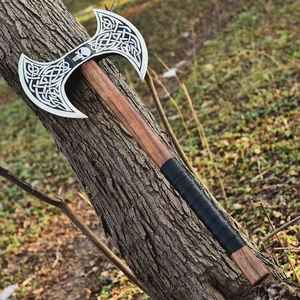 Hache Viking à double tête forgée à la main en acier à haute teneur en carbone, hache de combat à double tranchant avec fourreau en cuir – Vente chaude - Product Image 2
