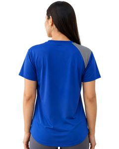 Customized Women Royal Blue And Grey Quick Dry Sports T Shirt Breathable Running Gym Workout Athletic Activewear Tee <b>Top</b> - Product Image 2