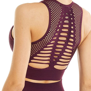 Combinaison de yoga pleine longueur en Spandex/Nylon, grande taille, violette, à découpes en maille, à fines bretelles, col rond, sans couture, respirante et écologique - Product Image 1