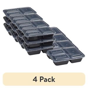Set di 4 Contenitori per Alimenti con 3 Scomparti, 10 Pezzi, Colore Nero - Product Image 1