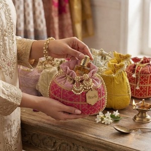 Wholesale Bulk Indian Ethnic Silk <b>Potli</b> <b>Bags</b> with Handcrafted Embroidery, Decorative Pearl Bead Handles, and Premium Drawstring - Product Image 5