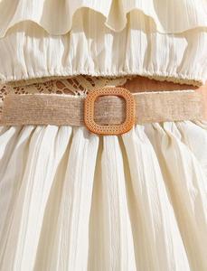 ชุดเซ็ตเสื้อครอปเปิดไหล่แต่งระบายและกระโปรงจีบสำหรับเด็กผู้หญิง - Product Image 6