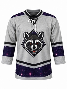Maillot de hockey sur glace personnalisé gris sublimé motif Raccoon Galaxy, vente en gros, vêtements de sport vintage, col à lacets, uniforme athlétique respirant - Product Image 1