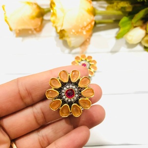 Pendientes de botón RAY FINE ORNATES chapados en oro de 22K con forma de bola, Kundan Polki, certificados por IGI, joyería de aniversario de moda al por mayor - Product Image 1