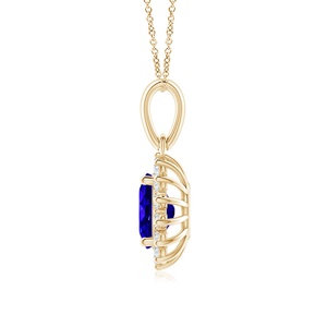 14K <b>Solid</b> <b>Gold</b> Natural 6*4mm 0.4Ct Oval Tanzanite <b>Pendant</b> With Floral 0.14Ct Diamond Halo Customized Handmade <b>Pendant</b> Necklace - Product Image 2