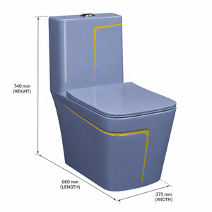 WC monobloc moderne en céramique, cuvette carrée, design bleu ciel, style contemporain, à poser au sol, chasse d'eau à débit lent - Product Image 4
