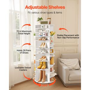 Scarpiera Girevole a 7 Livelli, Espositore Girevole a 360 Gradi con Ruote, Lazy Susan, Ripiani Regolabili in MDF, Semplice - Product Image 4