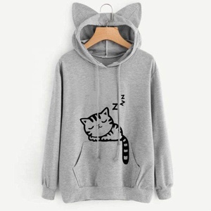 Women Workout Breathable <b>Tops</b> Cute <b>Cat</b> Ear Design Hot Sale Sublimation Woman Hoodie 2022 Wholesale Puff Printed Hoodies - Product Image 4