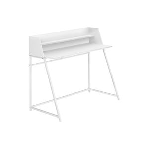 Bureau d'ordinateur contemporain et moderne de 48 po de long, blanc, avec étagères de rangement, pour bureau à domicile, travail sur ordinateur portable, en stratifié blanc et métal - Product Image 2