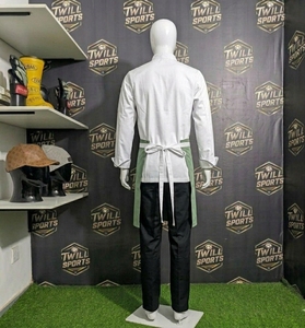 Delantal de Cintura de Algodón Verde con Ribete Blanco, Bolsillos Dobles y Cierre de Broches para Personal de Restaurante y Bar, Uniforme Unisex - Product Image 4