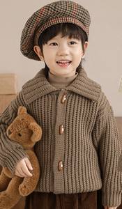 Cardigan en Coton Tricoté Main à Manches Bouffantes, Couleur Unie, 100% Coton, Boutons ODM, Vert, Automne, Écologique, Anti-Plis, Respirant - Product Image 2