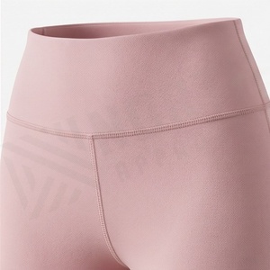 High Waist Cropped <b>Leggings</b> Solid <b>Pink</b> Stretchy Breathable Knitted Sporty <b>Women's</b> Seamless Yoga Pants - Product Image 4