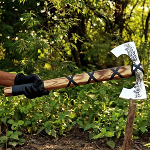 Hache tactique à double lame DIY THEWIZ CRAFTS, tête en acier inoxydable, manche en bois, outil de survie pour le camping en plein air, garantie de 3 ans - Product Image 6
