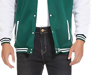 Customizable Men's College Fit Wool Varsity Jacket Stand Front Soft Touch Ribbed Trim <b>Covered</b> <b>Button</b> Closure Embroidery Canvas - Product Image 3
