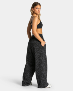 Women's Grey Black Leopard Print Wide Leg Sweatpants <b>Elastic</b> <b>Waist</b> Loose Fit Casual Full Length <b>Trousers</b> - Product Image 2