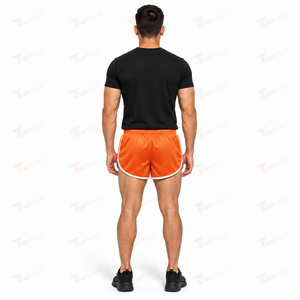 <b>Men's</b> Orange Mesh <b>Shorts</b> Mid Waist Drawstring <b>Quick</b> <b>Dry</b> Sporty Athletic <b>Shorts</b> Solid Color Front Logo <b>Men</b> Mesh <b>Shorts</b> for Sale - Product Image 4