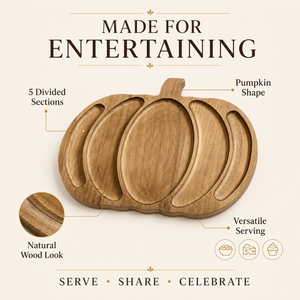 Plateau de service en bois artisanal en forme de citrouille, 5 compartiments, plateau à fromage et à collations, vaisselle en bois naturel |   Planches de service en gros - Product Image 5